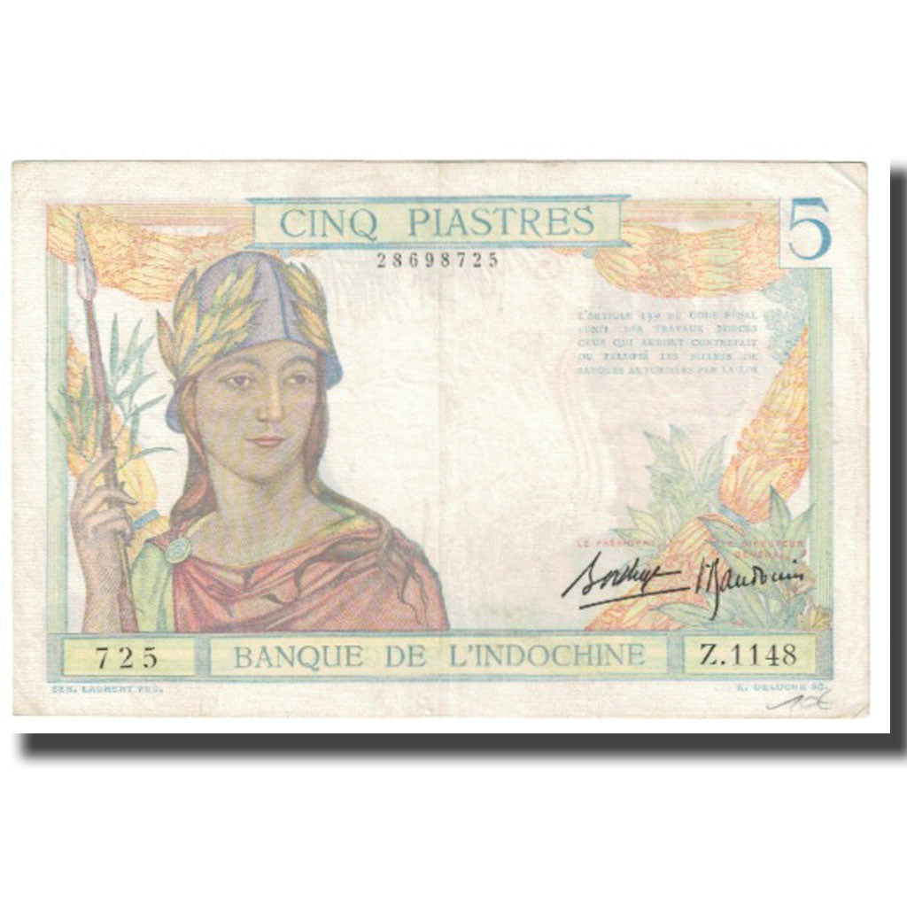 Banknote, FRENCH INDO-CHINA, 5 Piastres, KM:55b, EF(40-45)