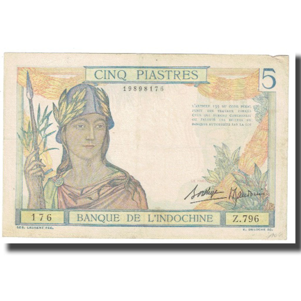 Banknote, FRENCH INDO-CHINA, 5 Piastres, KM:55b, EF(40-45)