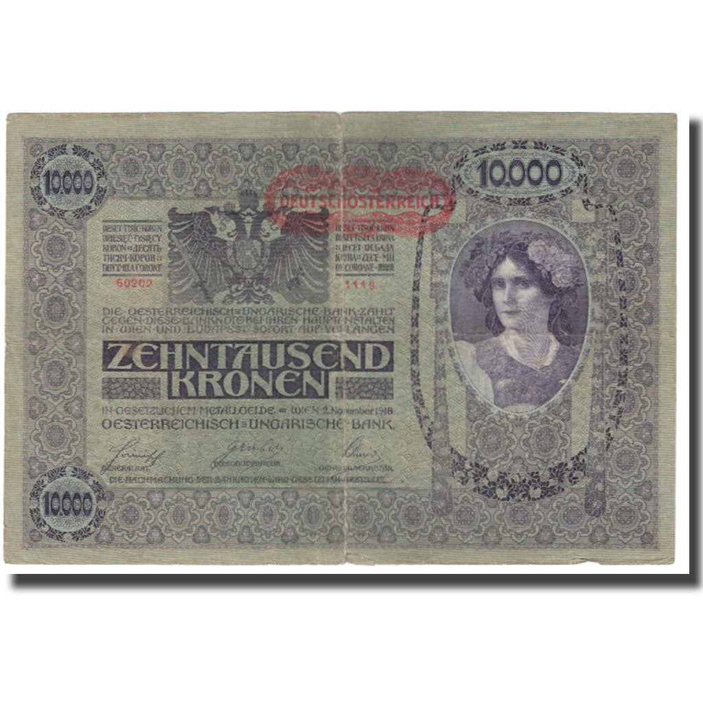 Banknote, Austria, 10,000 Kronen, 1918, 1918-11-02, KM:65, VF(20-25)