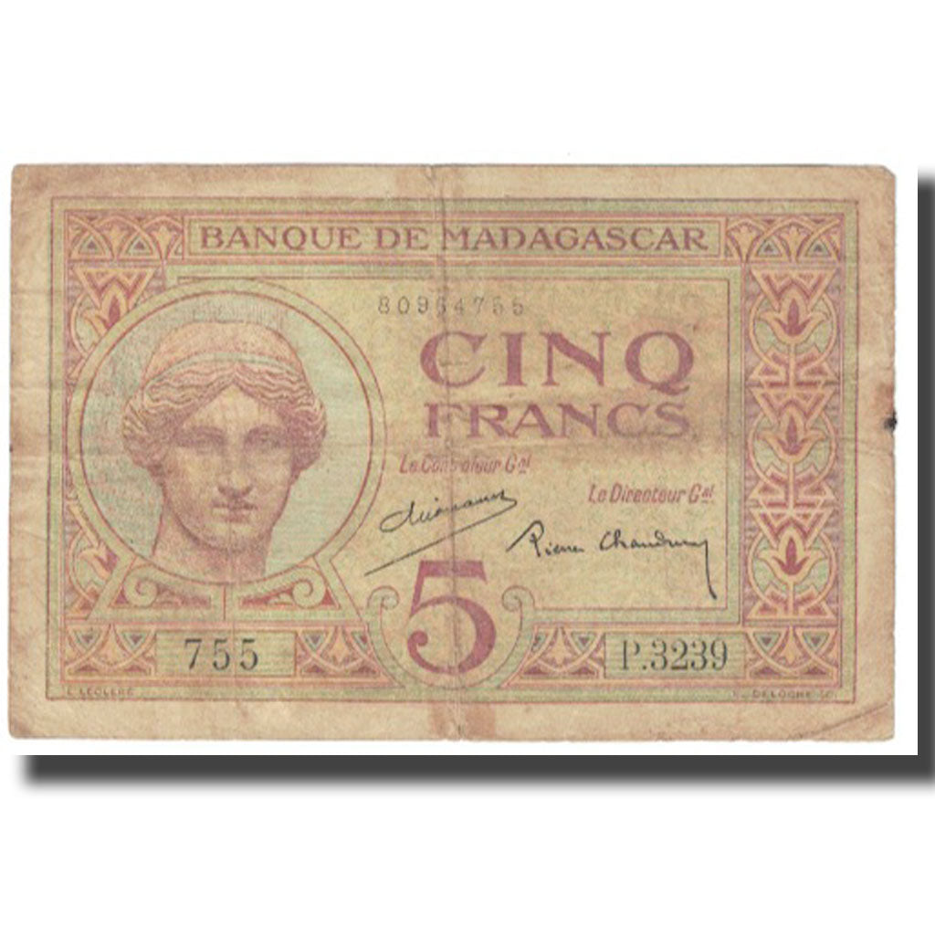 Banknot, Madagascar, 5 Francs, KM:35, VG(8-10)