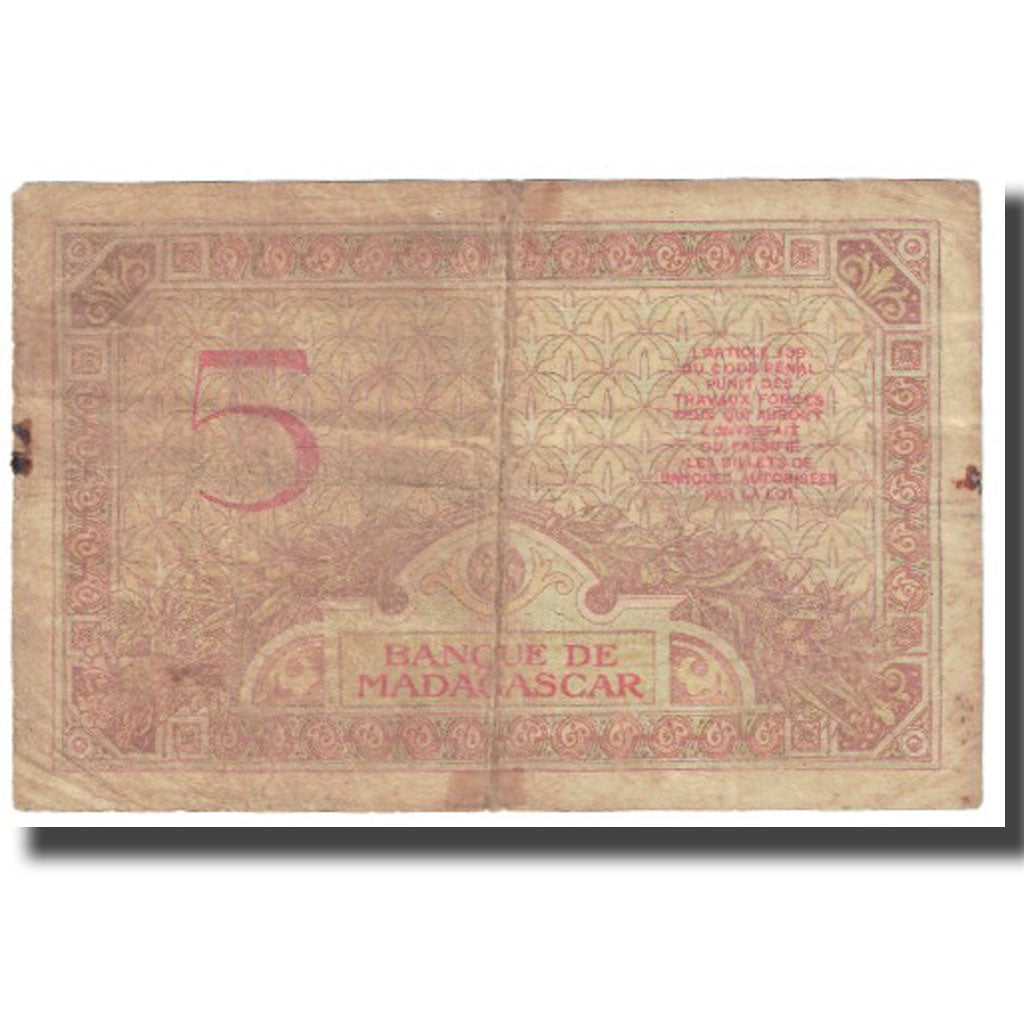 Banknot, Madagascar, 5 Francs, KM:35, VG(8-10)
