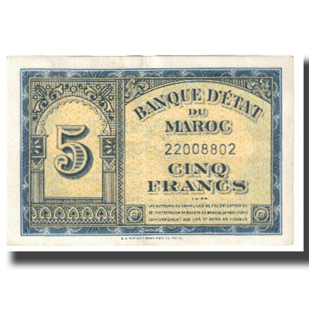 Banknote, Morocco, 5 Francs, 1944, 1944-03-01, KM:24, EF(40-45)