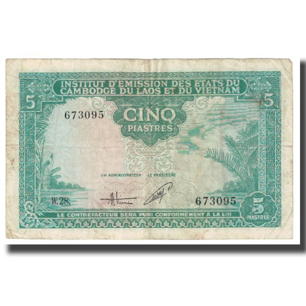 Banknote, FRENCH INDO-CHINA, 5 Piastres = 5 Dong, KM:106, VG(8-10)