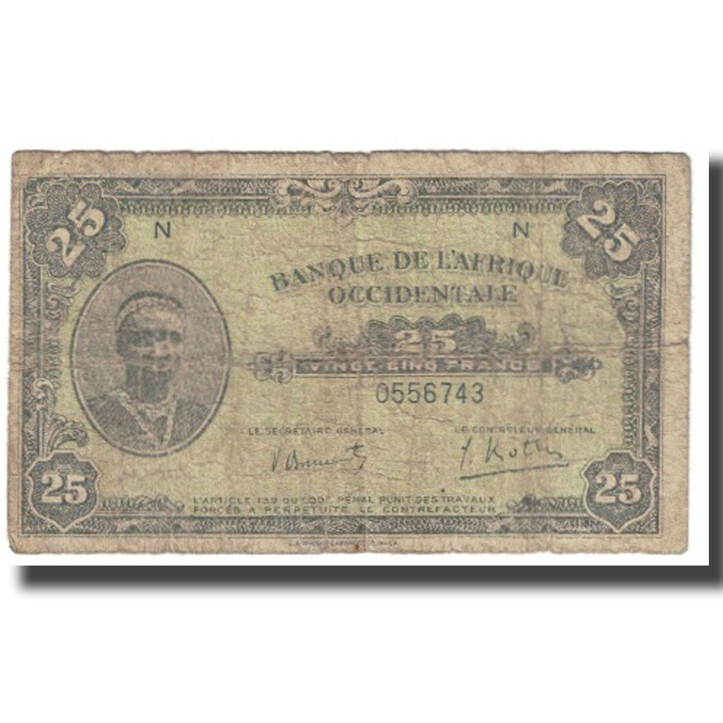 Banconote, Africa occidentale francese, 25 Francs, 1942, 1942-12-14, KM:30a, B