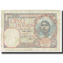 Banknote, Algeria, 5 Francs, 1941, 1941-04-26, KM:77a, VF(20-25)