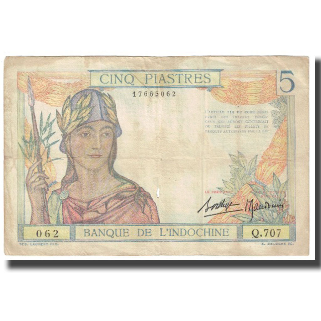 Banknote, FRENCH INDO-CHINA, 5 Piastres, KM:53a, VF(20-25)