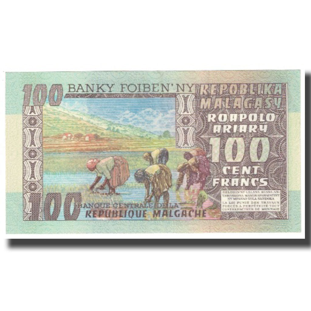Banknote, Madagascar, 100 Francs =  20 Ariary, KM:63a, UNC(65-70)