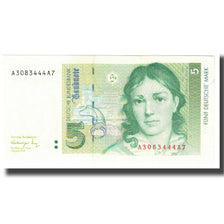 Geldschein, Bundesrepublik Deutschland, 5 Deutsche Mark, 1991, KM:37, UNZ