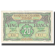 Banknote, Tunisia, 20 Francs, 1948, 1948-06-04, KM:22, EF(40-45)