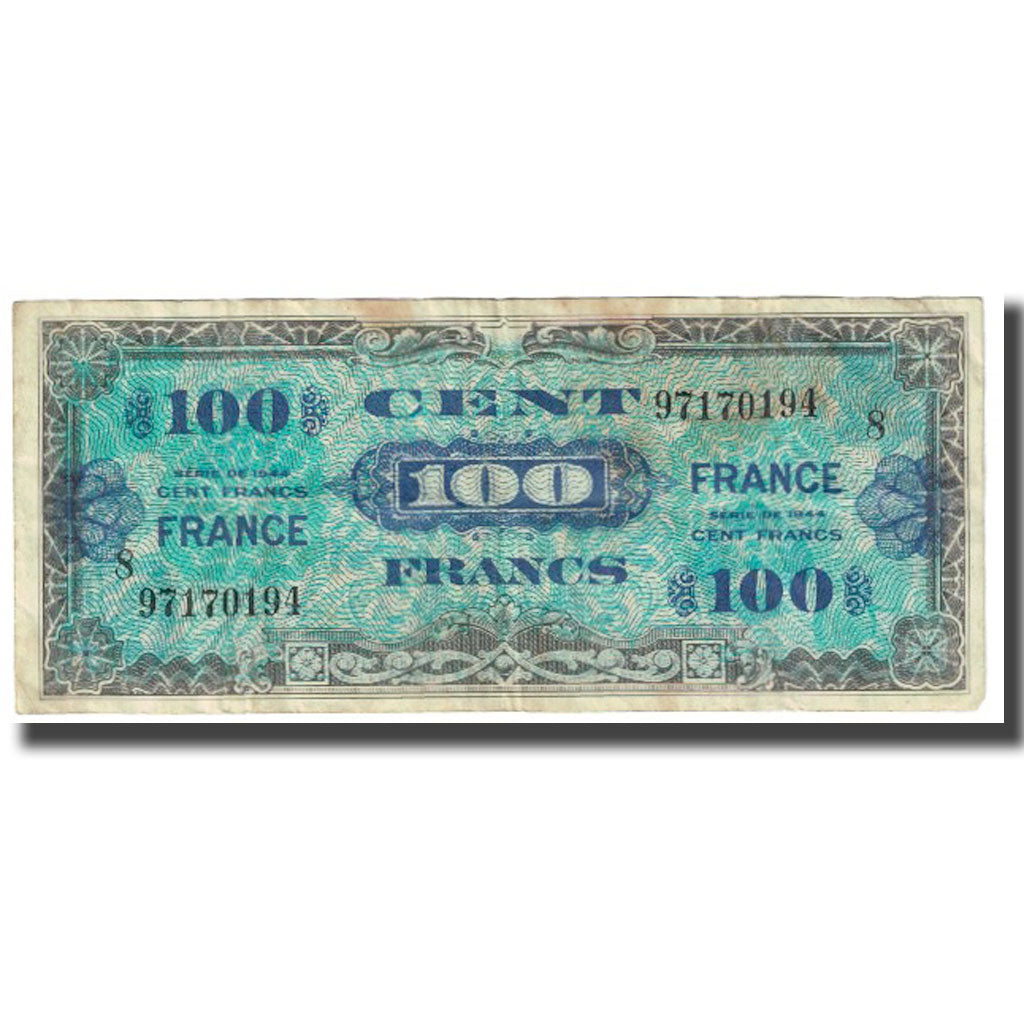 France, 100 Francs, Flag/France, 1944, 1944, VF(20-25), Fayette:VF25.1, KM:123c