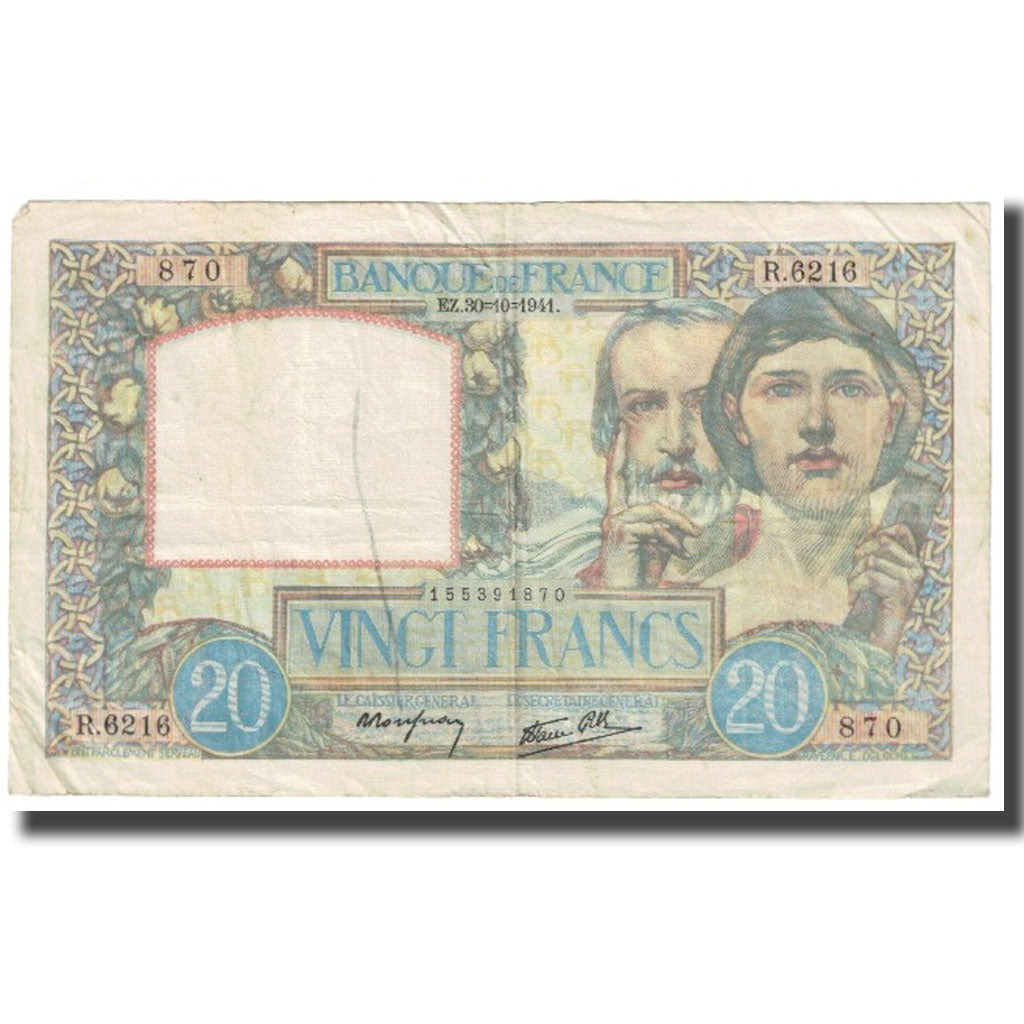 Francja, 20 Francs, Science et Travail, 1941, P. Rousseau and R. Favre-Gilly