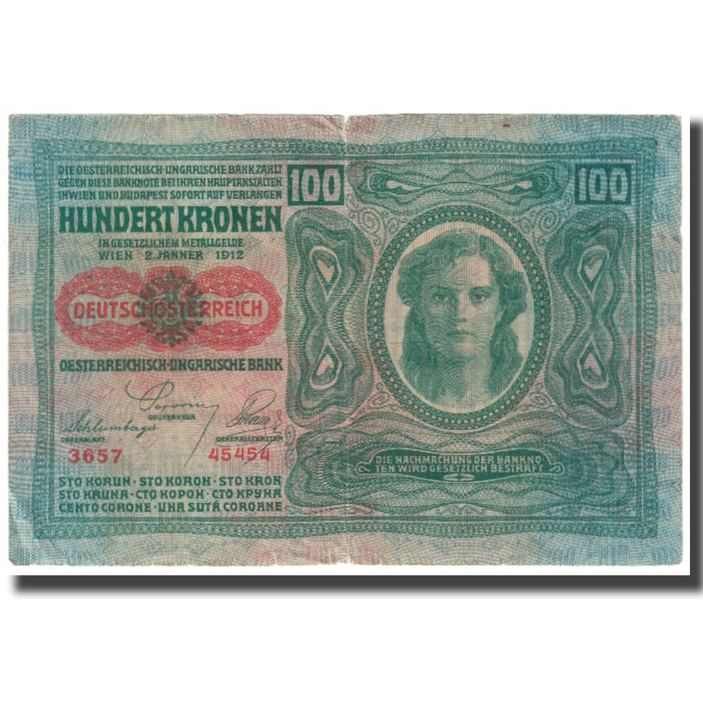 Banknote, Austria, 100 Kronen, 1912, 1912-01-02, KM:12, VF(20-25)