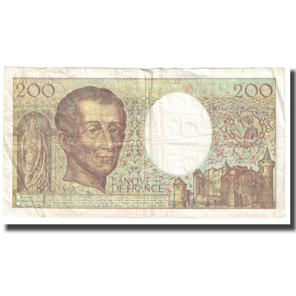 Francja, 200 Francs, Montesquieu, 1990, 1990, VF(20-25), Fayette:70.10b, KM:155a