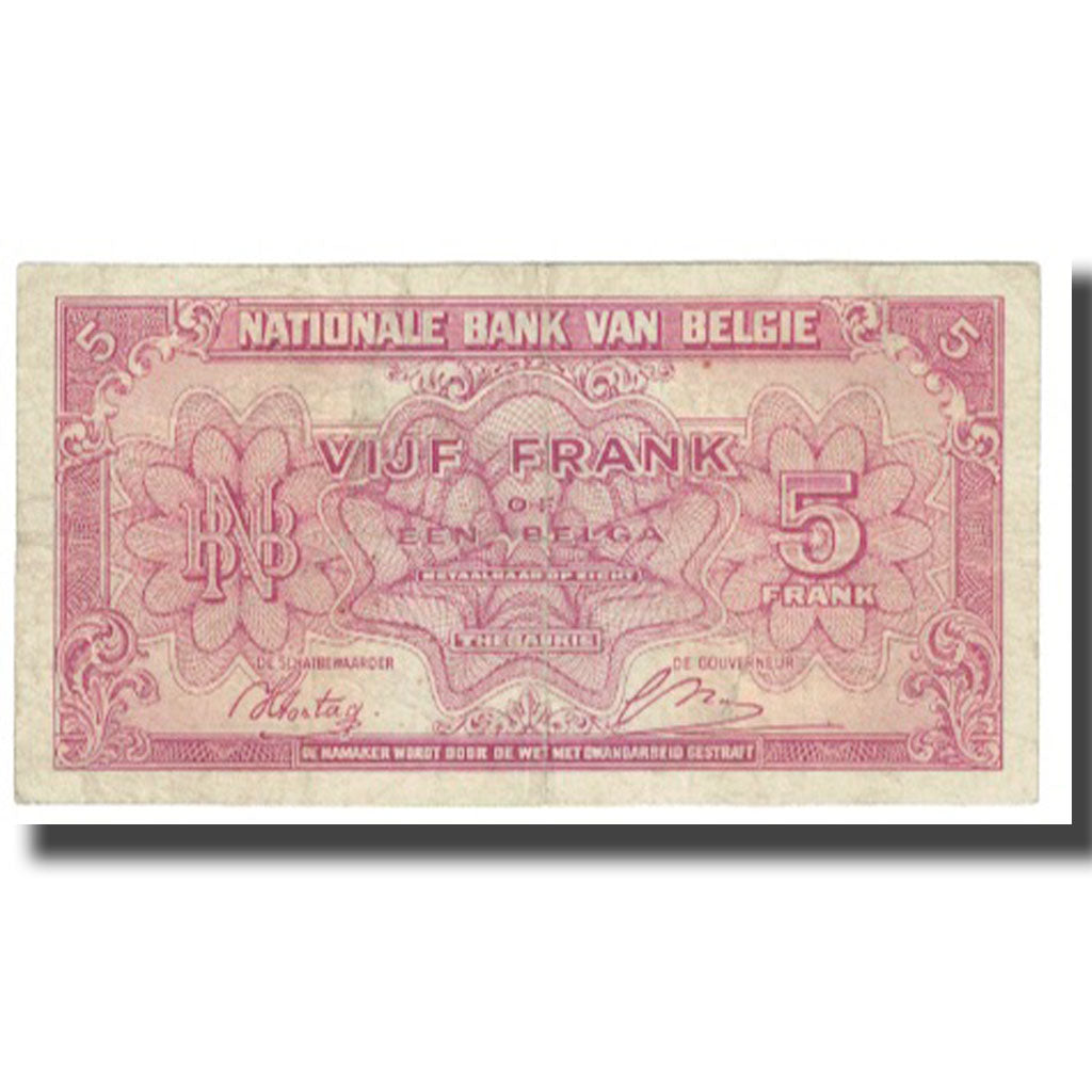 Banconote, Belgio, 5 Francs-1 Belga, 1943, 1943-02-01, KM:121, MB