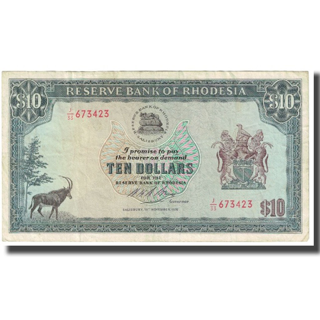 Geldschein, Rhodesien, 10 Dollars, 1975, 1975-11-19, KM:33h, S