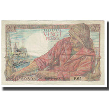France, 20 Francs, Pêcheur, 1943, P. Rousseau and R. Favre-Gilly, 1943-01-28
