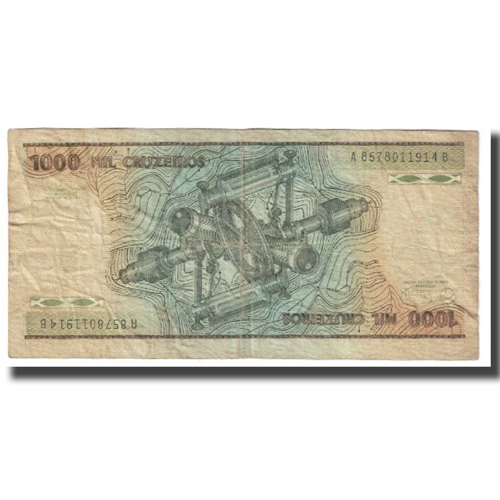 Banconote, Brasile, 1000 Cruzeiros, KM:201b, MB
