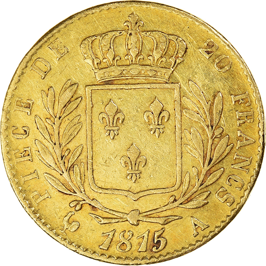 Moneta, Francia, Louis XVIII, 20 Francs, 1815, Paris, BB+, Oro, KM:706.1, Le