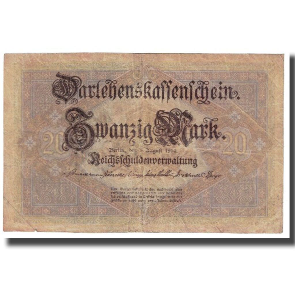 Banknote, Germany, 20 Mark, 1914, 1914-08-05, KM:48b, VF(20-25)