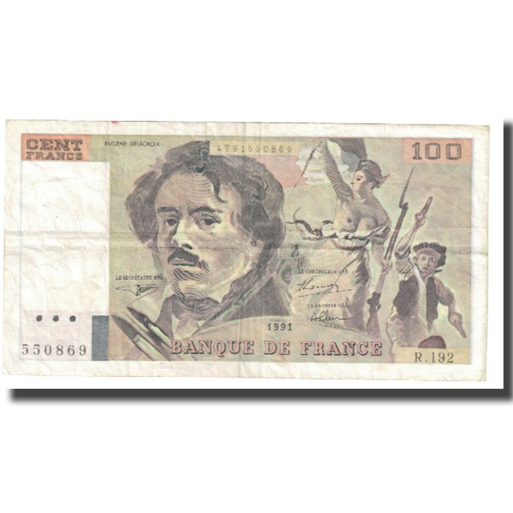 France, 100 Francs, Delacroix, 1991, BRUNEEL, BONARDIN, VIGIER, TB