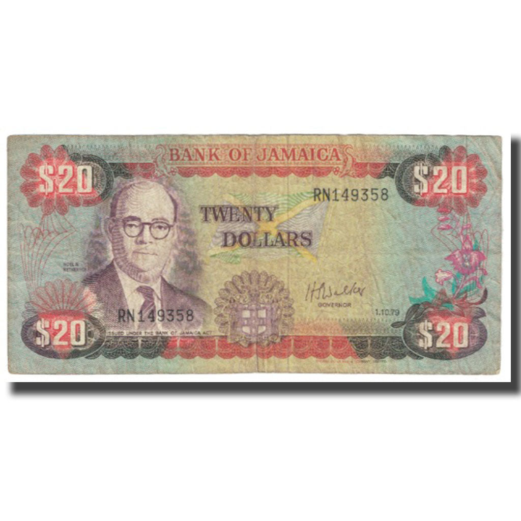 Banknote, Jamaica, 20 Dollars, 1979, 1979-10-01, KM:68a, VF(20-25)