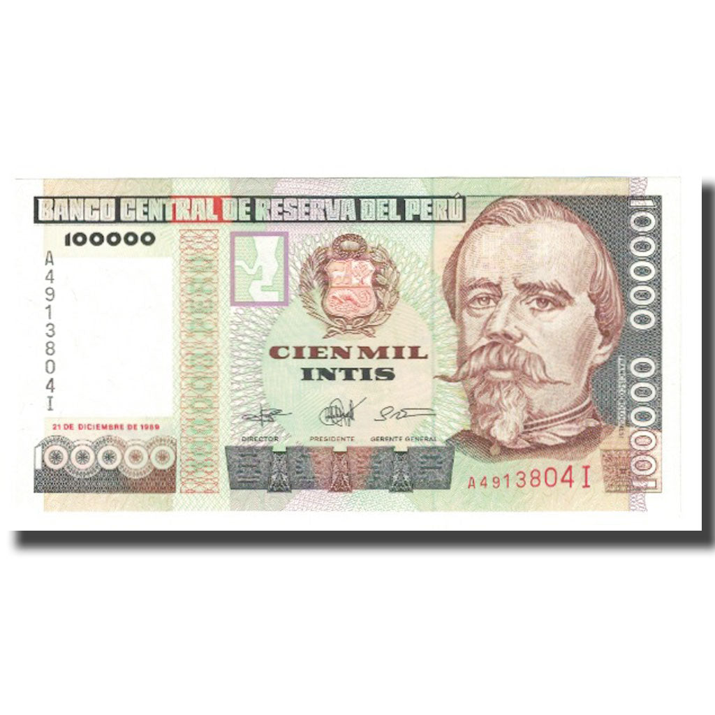 Banknote, Peru, 100,000 Intis, 1989, 1989-12-21, KM:144, UNC(65-70)
