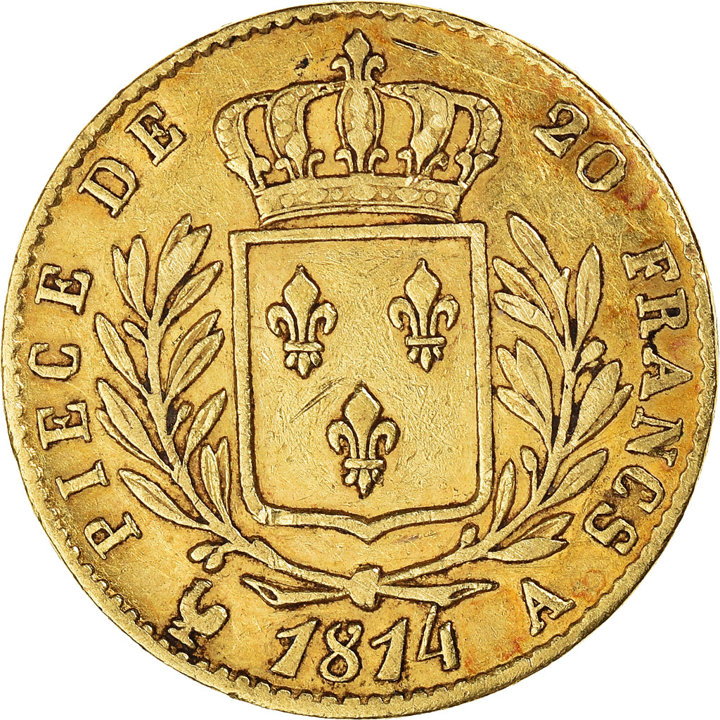 Moneta, Francia, Louis XVIII, 20 Francs, 1814, Paris, BB, Oro, KM:706.1