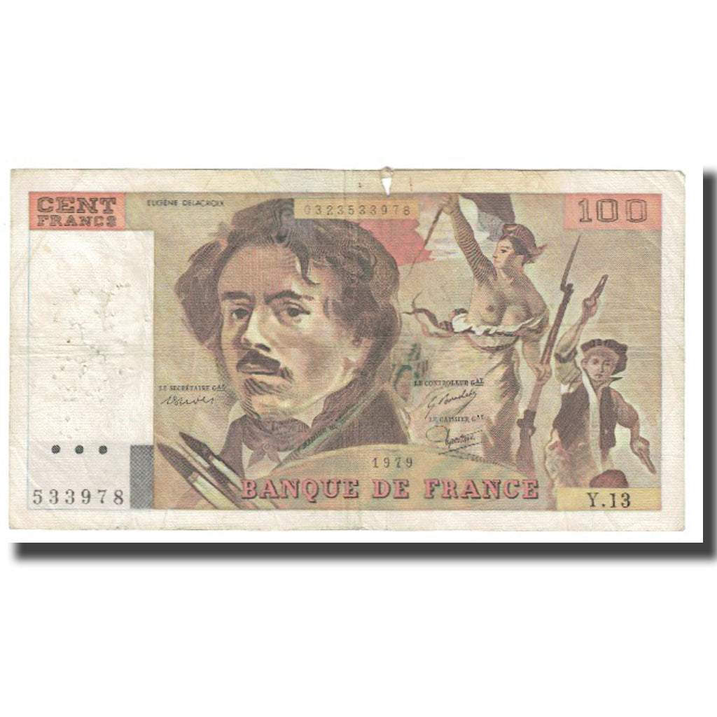 França, 100 Francs, Delacroix, 1979, P. A.Strohl-G.Bouchet-J.J.Tronche, 1979