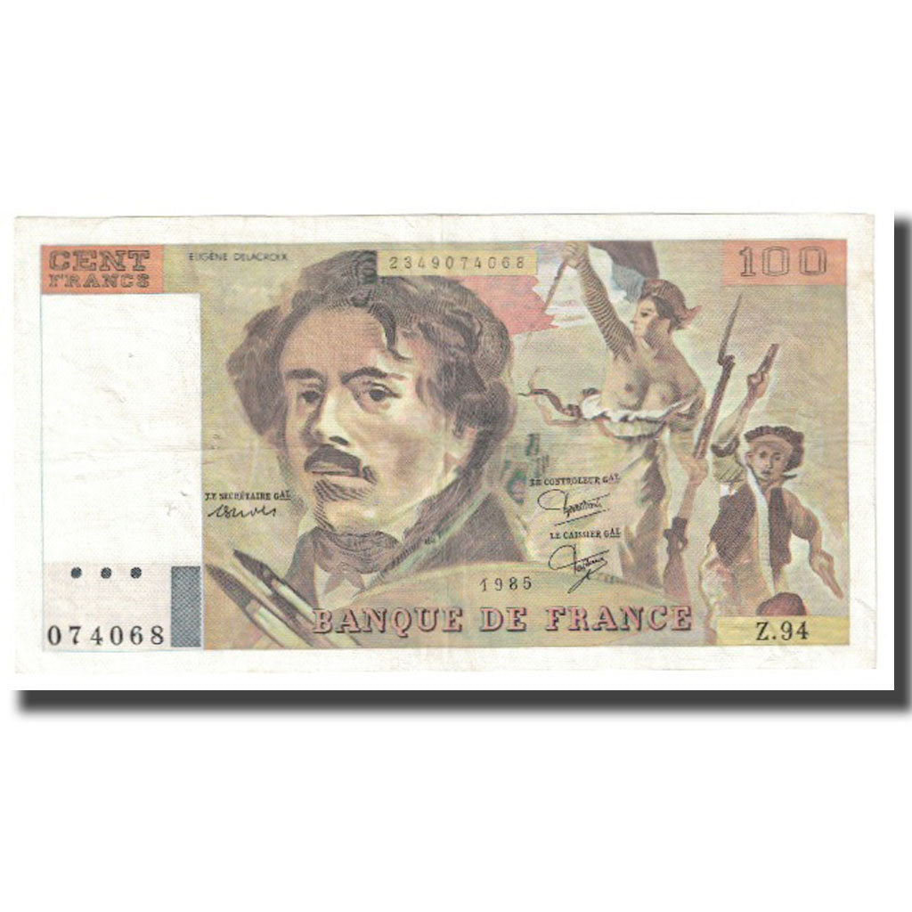 França, 100 Francs, Delacroix, 1985, P. A.Strohl-G.Bouchet-J.J.Tronche, 1985