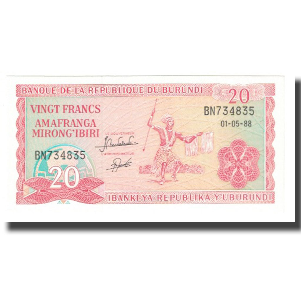 Nota, Burundi, 20 Francs, 1988, 1988-05-01, KM:27b, UNC(65-70)