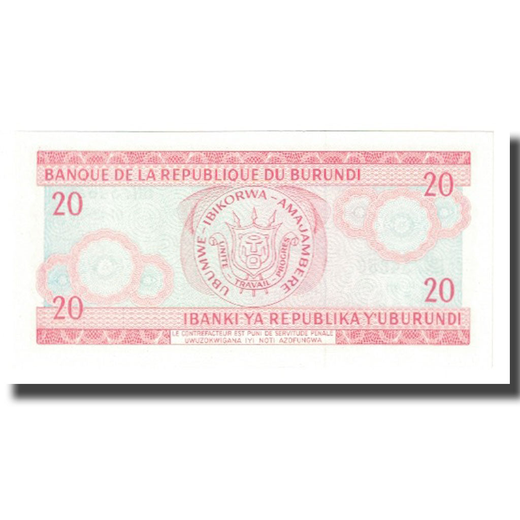 Nota, Burundi, 20 Francs, 1988, 1988-05-01, KM:27b, UNC(65-70)