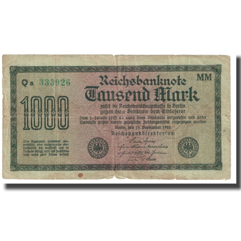 Biljet, Duitsland, 1000 Mark, 1922, 1922-09-15, KM:76d, TB