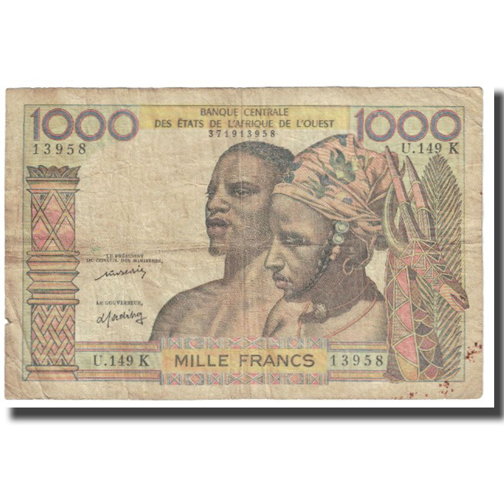 Banknote, West African States, 1000 Francs, KM:103Aa, VF(20-25)