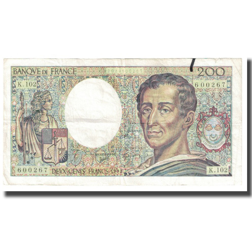 Francja, 200 Francs, Montesquieu, 1992, BRUNEEL BONNARDIN CHARRIAU, VF(20-25)