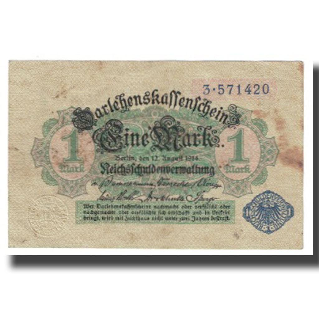 Banknote, Germany, 1 Mark, 1914, 1914-08-12, KM:50, AU(55-58)