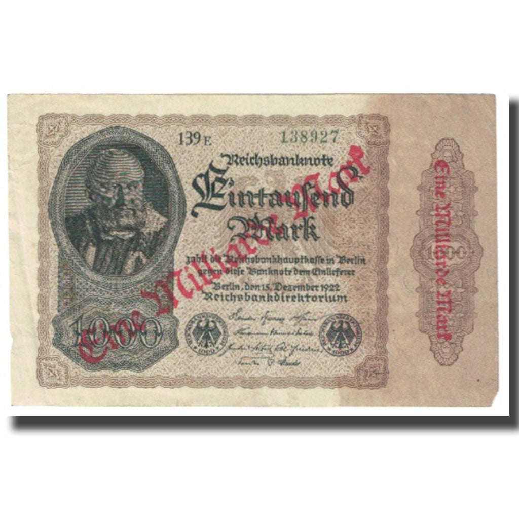 Banknote, Germany, 1 Milliarde Mark on 1000 Mark, 1922, 1922-12-15, KM:113a