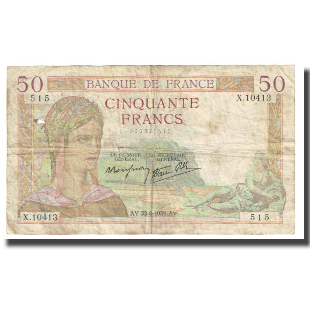 Frankrijk, 50 Francs, 1939, 1939-06-22, B, Fayette:18.27, KM:85b