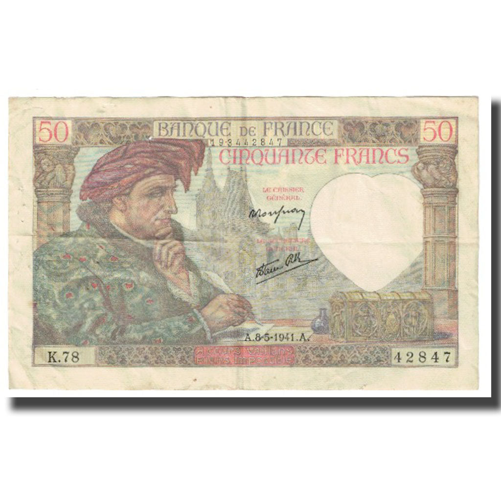 Francia, 50 Francs, Jacques Coeur, 1941, P. Rousseau and R. Favre-Gilly