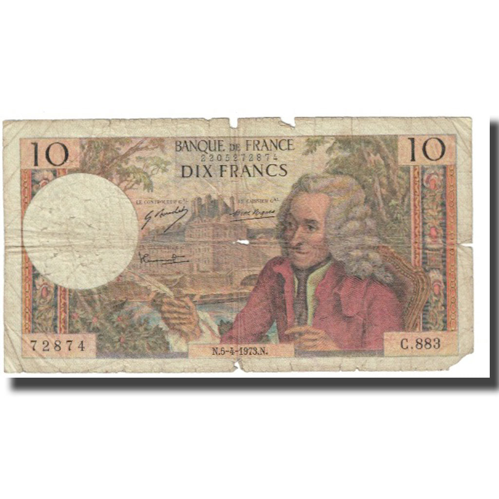 Frankrijk, 10 Francs, Voltaire, 1973, H.Morant-P.Gargam-R.Tondu., 1973-04-05