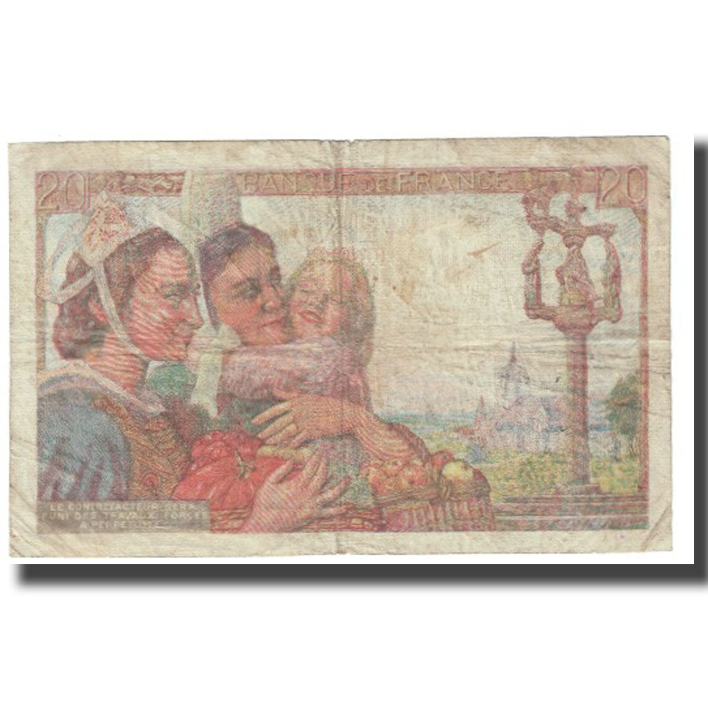 France, 20 Francs, Pêcheur, 1943, P. Rousseau and R. Favre-Gilly, 1943-01-28