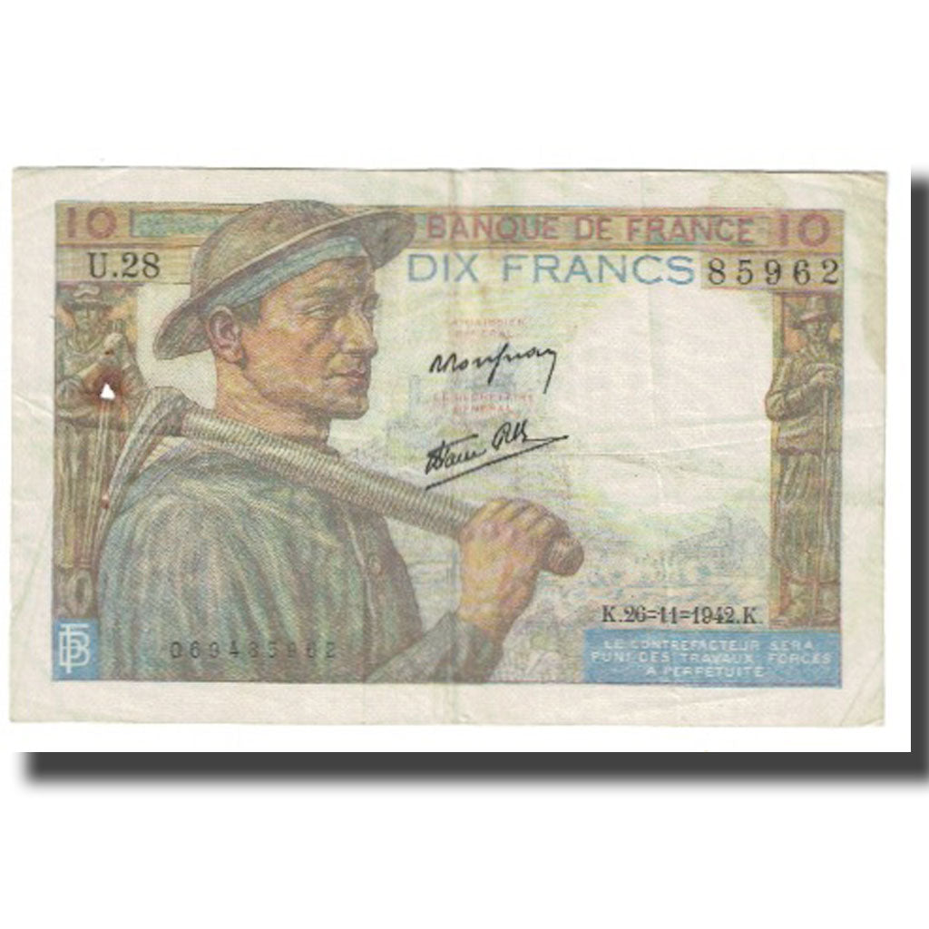 Francja, 10 Francs, 1946, 1946-09-26, EF(40-45), Fayette:8.15, KM:99e