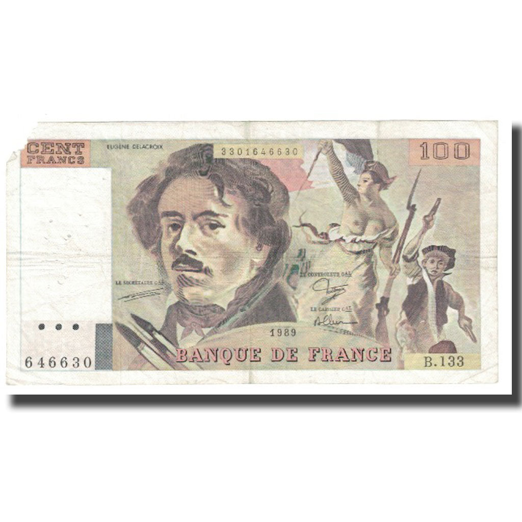 France, 100 Francs, Delacroix, 1989, FERMAN DANTAUD CHARIAU, VF(20-25)