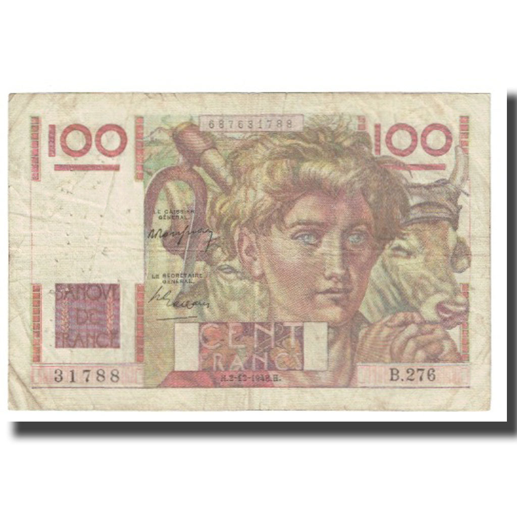 Francia, 100 Francs, Jeune Paysan, 1948, ROUSSEAU GARGAM, 1948-12-02, MB