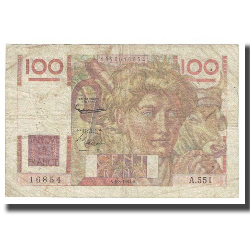 Francia, 100 Francs, Jeune Paysan, 1953, D AMBRIERES, GARGAM, 1953-08-06, MB