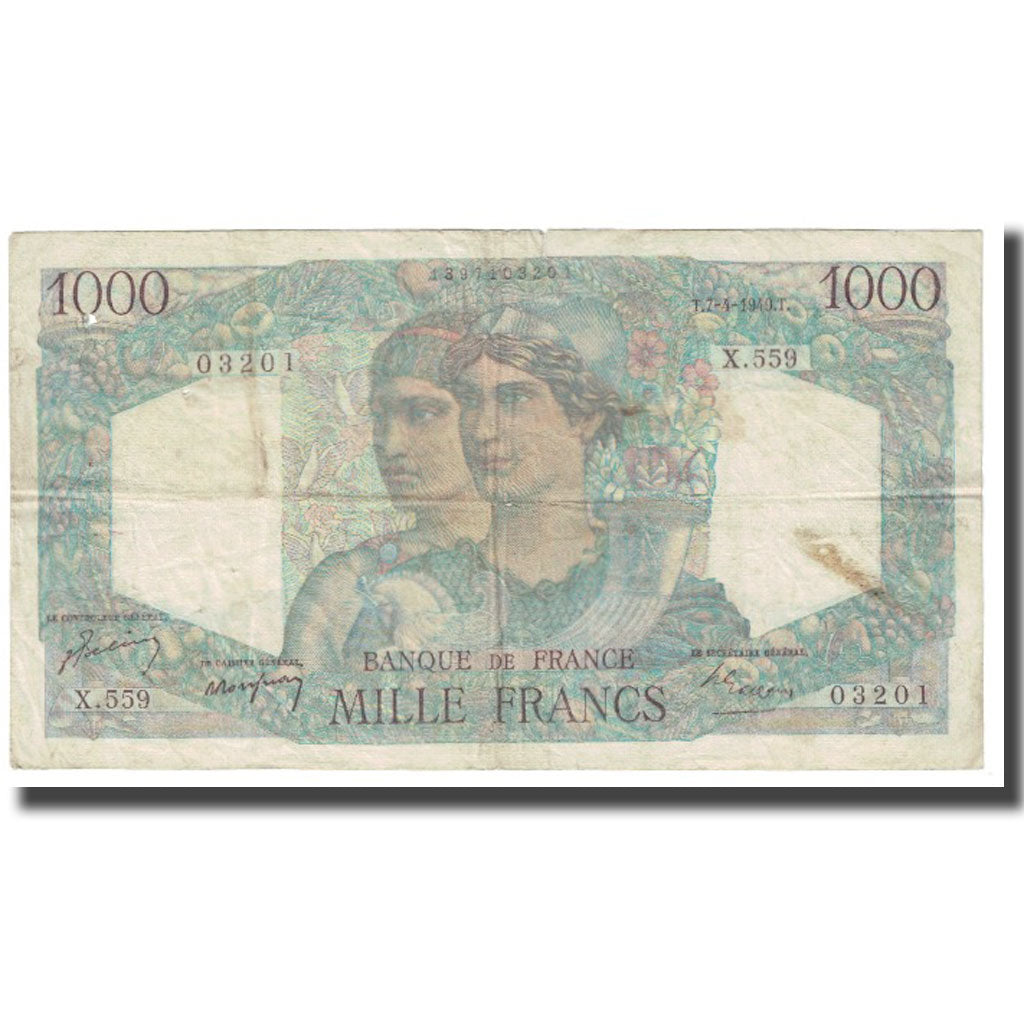 Francia, 1000 Francs, Minerve et Hercule, 1949, P. Rousseau and R. Favre-Gilly