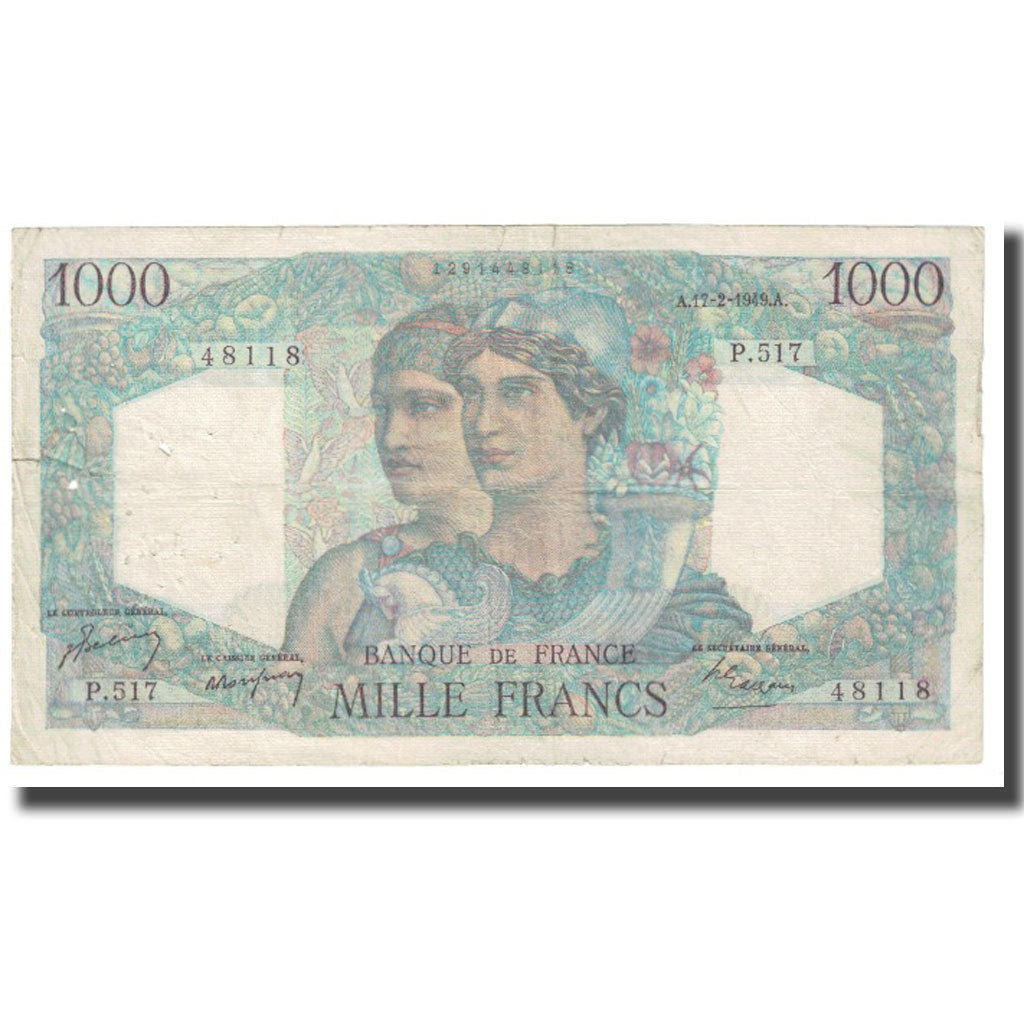 Francja, 1000 Francs, Minerve et Hercule, 1949, P. Rousseau and R. Favre-Gilly