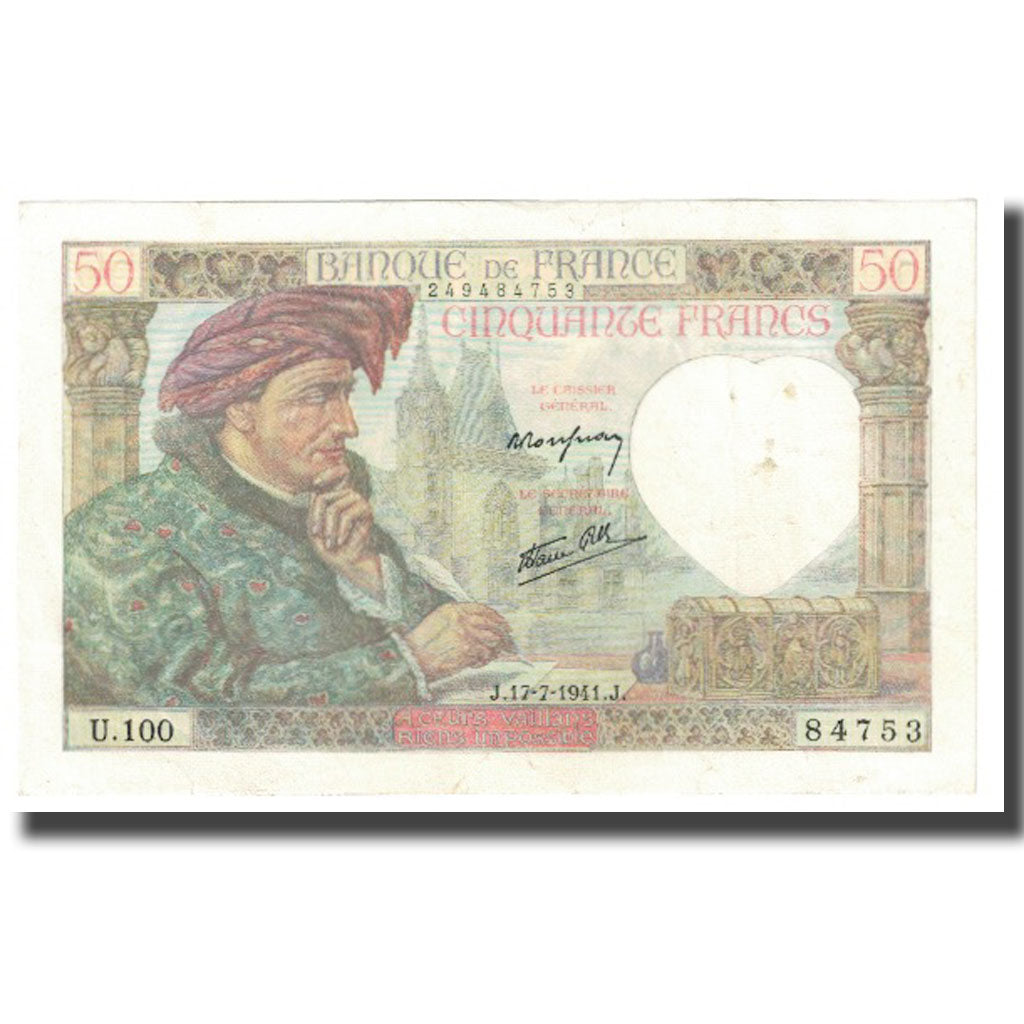 Francia, 50 Francs, Jacques Coeur, 1941, P. Rousseau and R. Favre-Gilly