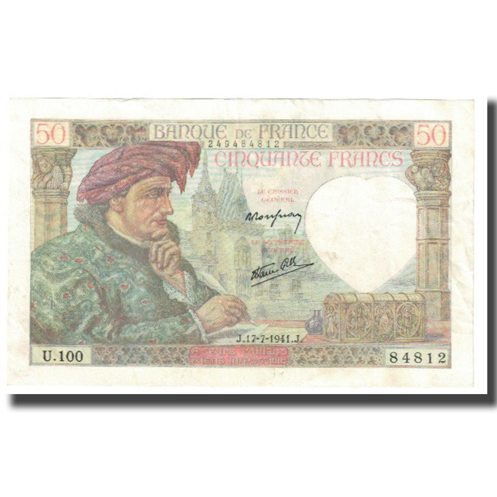 França, 50 Francs, Jacques Coeur, 1941, P. Rousseau and R. Favre-Gilly