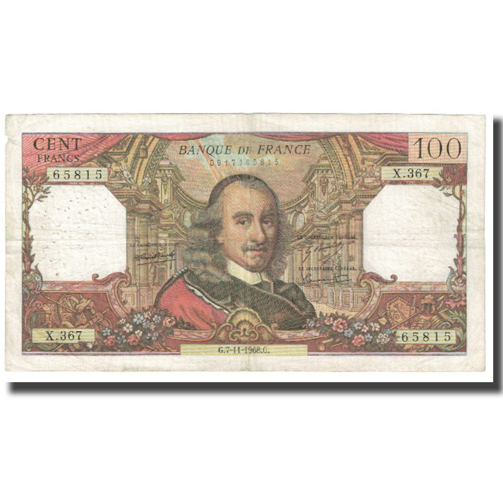 França, 100 Francs, Corneille, 1968, R.Tondu-G.Bouchet-H.Morant, 1968-11-07