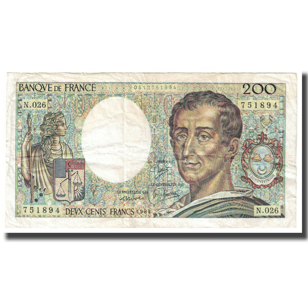 France, 200 Francs, Montesquieu, 1984, BRUNEEL BONNARDIN CHARRIAU, VF(20-25)